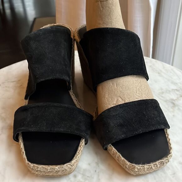 VINCE Black Jute Wrapped Asymmetrical Garlin Wedge Slip On Sandals, 8.5, NWOB - Picture 4 of 6